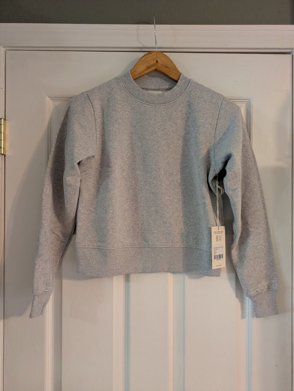 MATE The Label Organic Fleece Shrunken Sweatshirt Heathered Grey XS Crew NWT